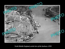 OLD LARGE HISTORIC PHOTO NORTH SHIELDS ENGLAND AERIAL VIEW OF HARBOUR c1950 1 picture