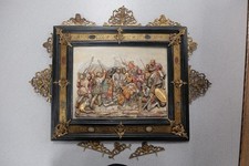 VINTAGE CAPODIMONTE CROWN N PORCELAIN BATTLE SCENE RELIEF PLAQUE ORNATE FRAMED picture