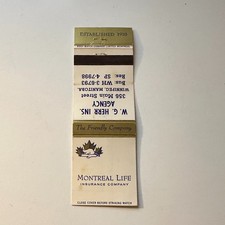 Montreal Life Insurance Company Manitoba Canada Vintage Matchbook Cover 5MB125-2 picture