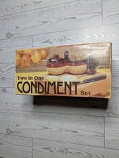 Vintage B&E Sales Ceramic 2-in-1 Condiment Set Brown Farmhouse NIB picture