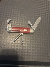 Vintage Richards Sheffield England Red Folding Multi Tool Pocket Camp Knife picture