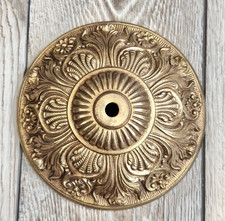 Vintage Brass Lamp Chandelier Canopy Part Made in Spain Ornate Design picture