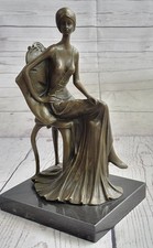 Pure Bronze Sculpture Statue Decor Rare Fashion Model Sitting On Chair Art Sale picture