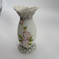 Vintage 1985 Bisque Hand Painted Lefton Bud Vase With 3D Flowers picture