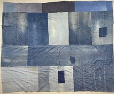 VINTAGE Denim Jeans Patchwork Quilt Antique Indigo Large 72x89 picture