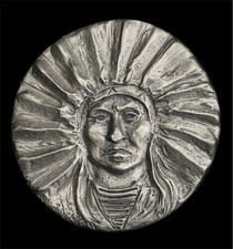 Rare Eddie Basha Joe Beeler - 3” Pewter Medallion -  1997 Full Headdress #1482 picture