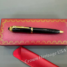 CARTIER Santos Black Lacquer Ballpoint Pen Gold Tone Rare Luxury VIP Gift  picture