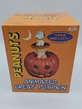 Vtg. Gemmy Halloween Peanuts Animated Great Pumpkin w/Box Parts Or Repair Read picture