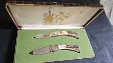 Taylor Cutlery Elk Horn Hatfields & McCoys knife set lockback collector 1980 picture
