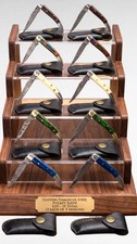 10x Damascus Folding Knife Lot Custom Pocket Knives Bone Wood Handle with Sheath picture