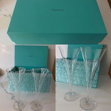 x2 Tiffany & Co Trumpet Hollow Stem Crystal Glass Champagne Flutes Set ✨1DAYSHIP picture