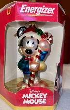 Vintage Disney Energizer Mickey Mouse Holding Candy Cane Ornament NIB picture