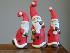 Set of 3 VINTAGE Ceramic SANTA CLAUS Christmas FIGURINES picture