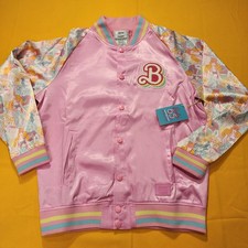 Loungefly Barbie 65th Anniversary Unisex Bomber Jacket Pink Large NEW picture