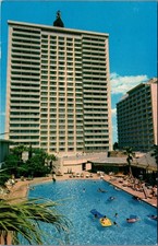Vintage Del Webb's Sahara Hotel Las Vegas Skyscraper Pool Postcard NV picture