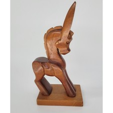 Vintage Hand Carved Wood Donkey Figurine Mid Century Modern Folk Art Sculpture picture
