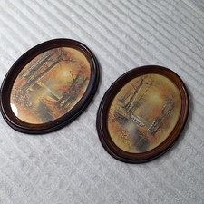 Vtg 2 Pc Oval Antique Photo Frames Wood Look 6 1/2