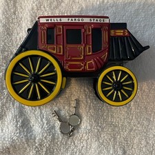 Vintage Wells Fargo Concord Stagecoach, Metal Coin Bank.  With 2 Keys 1998 picture