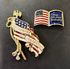  Patriotic USA Flag Gold tone 2 pc pin set by Ann Hand, the “Nation’s Jeweler”   picture