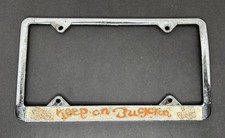 Vintage Keep On Buggin’ License Plate Frame Volkswagen VW Bug Bus Beetle picture