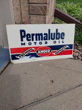 c.1950s Original Vintage Permalube Motor Oil Sign Metal Rack Topper Amoco Gas  picture