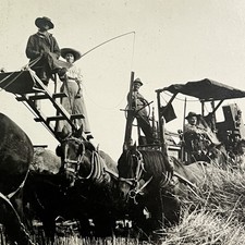 Antique RPPC Real Photograph Postcard Man Woman Horse Farm Equipment Machine picture