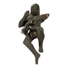 Vintage Native American Santa Clara Blackware Pottery Woman Figurine - Signed picture