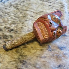 Vintage Pacific Northwest Native Carved Wood Rattle Western Red Cedar 12