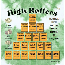 HIGH ROLLERS 20 POINT/13200P 3960 PULL TAB HARD CARD TICKETS GAME picture