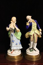 Antique Victorian Lady & Gentleman Set of Continental Porcelain Figurines  9.5