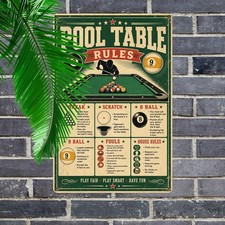 Billiards Pool Room Game Rules Vintage Tavern Metal Sign Plaque picture