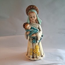 VINTAGE JOSEF ORIGINALS JAPAN VIRGIN MARY & BABY JESUS FIGURINE YELLOW FLOWER picture