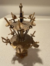 Vintage Toledo Spain 12 Sword Cocktail Pick Set Two Tier Stand Mid Century picture