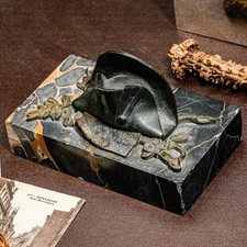 Napoleon Hat French Militaria Antique Marble Bronze Paperweight Desk Inkwell picture