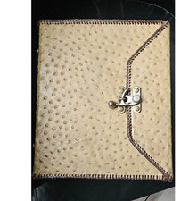 Vintage Western Ostrich Embossed Leather Storage Caddy Whipstitch Desk Organiser picture