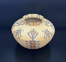 David Salk 1991 VTG Native American Basket Style Decorated Studio Pottery Vase picture