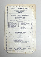 Vintage Eagle Restaurant American and Chinese Food Menu Union Sq, NY Circa 1945 picture