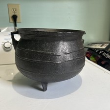 Antique Three-legged Black Wrought Iron Cauldron Pot Black Heavy 8.5” diameter picture