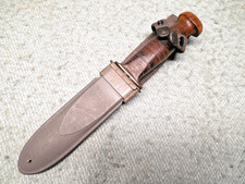WW2 US Navy Mark1 M1 Knife Robeson Shuredge No.20 Wood Butt Cap BM Co. Scarbard picture
