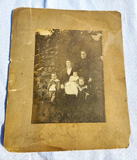 Vintage B&W Mounted Family Portrait Photo on Cardboard Backing picture