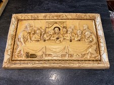 Vintage Chalkware 3D The Last Supper Raised Relief Jesus Wall Hanging 14.5 X  9 picture