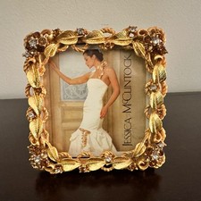 Vintage 3”x 3” Gold Rhinestone Jessica McClintock Ornate Photo Frame New picture