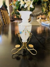 Antique Victorian French Raised Enamel Glass Vase Decanter picture