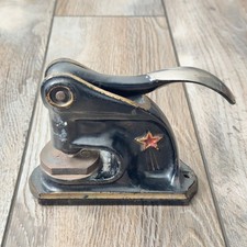 Antique Vintage Red Star Cast Iron Notary Press Stamp No Seal Read picture