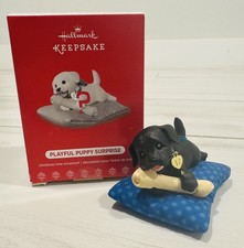 2017 Hallmark Keepsake Playful Puppy Surprise Repaint Black Lab Dog Ornament Box picture