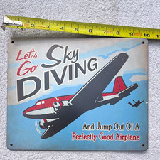Let's Go Sky Diving Metal Wall Sign Airplane Aviation Hanging 10x8 Rectangle picture