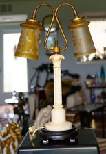Vintage Double Marble/Alabaster Table Lamp, Two Glass Original Shades picture