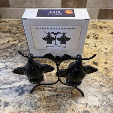Cracker Barrel Halloween 3 Pc Set Hanging Bats Salt & Pepper Shaker Hanging Bat picture