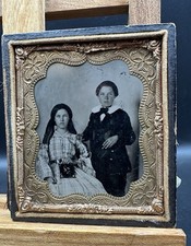 Antique Tin Type Daguerreotype or Ambrotype Photo Brother & Sister Leather Frame picture