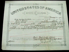 CIVIL WAR PEORIA ILLINOIS 113TH ILLINOIS INFANTRY SERVICE CERTIFICATE picture